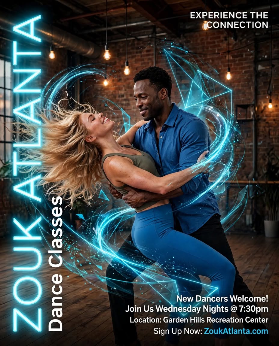 Learn to Dance at Zouk Atlanta! Buckhead Brazilian Zouk Classes & Party Beginner ↗️ Advanced ❤️