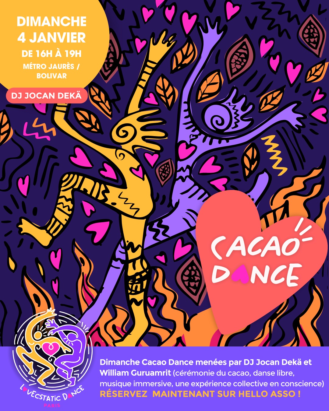 LovEcstatic Danse Libre, Cacao & Cercle de Chant avec Jocan Dekä