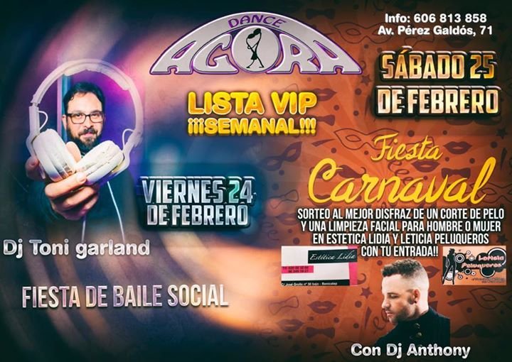 Fiesta baile social, Carnaval y lista Vip 24 y 25 de febrero