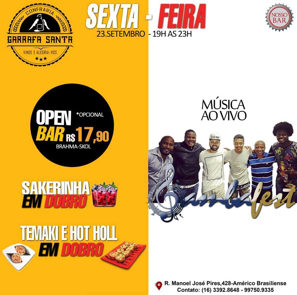 Sexta Feira 23.09 Grupo Sambafest Na Confraria Em Américo Brasiliense, Vem!