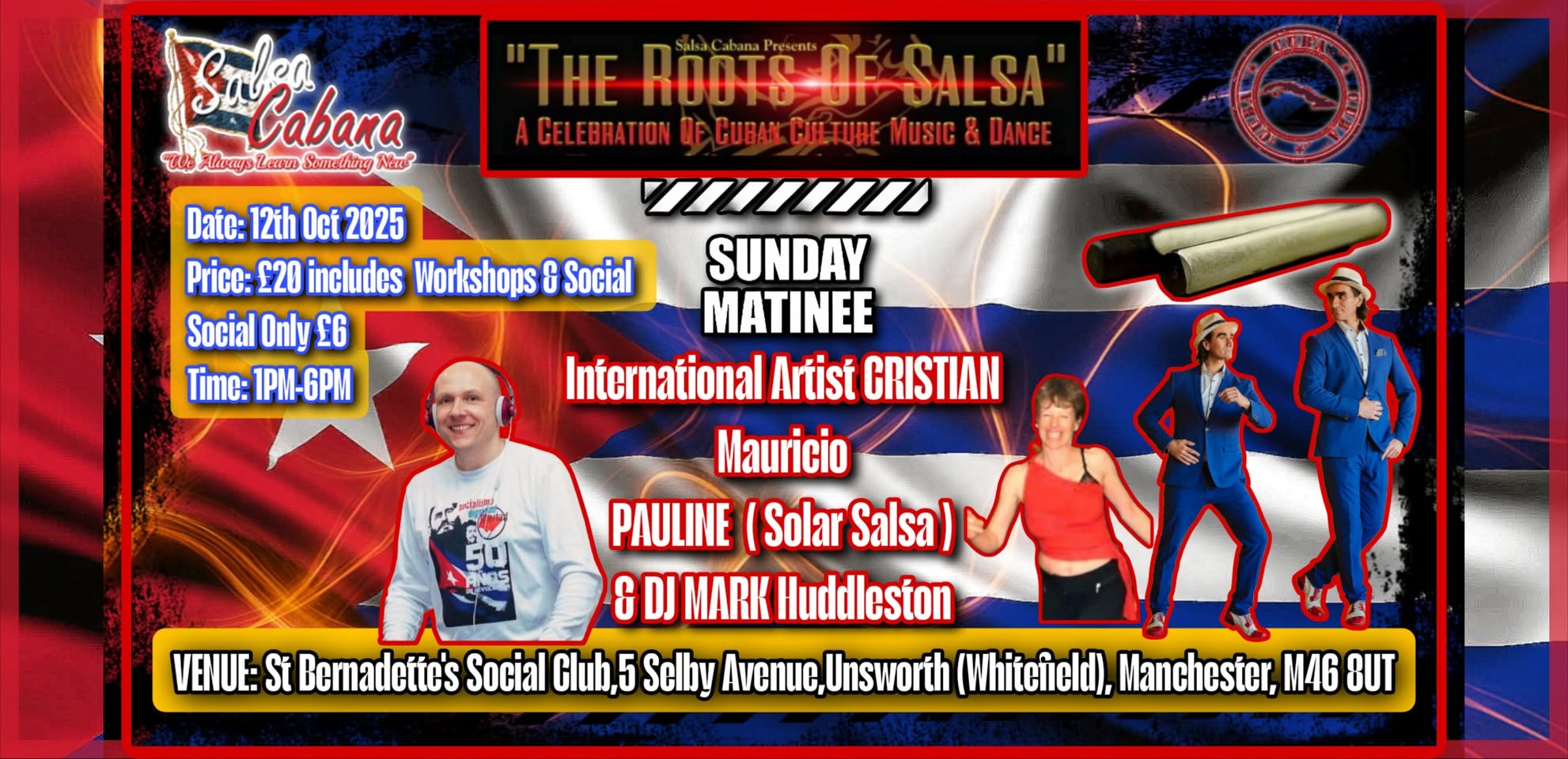 Salsa Cabana SUNDAY MATINEE with CRISTIAN Mauricio, Pauline (Solar Salsa) & DJ MARK Huddleston