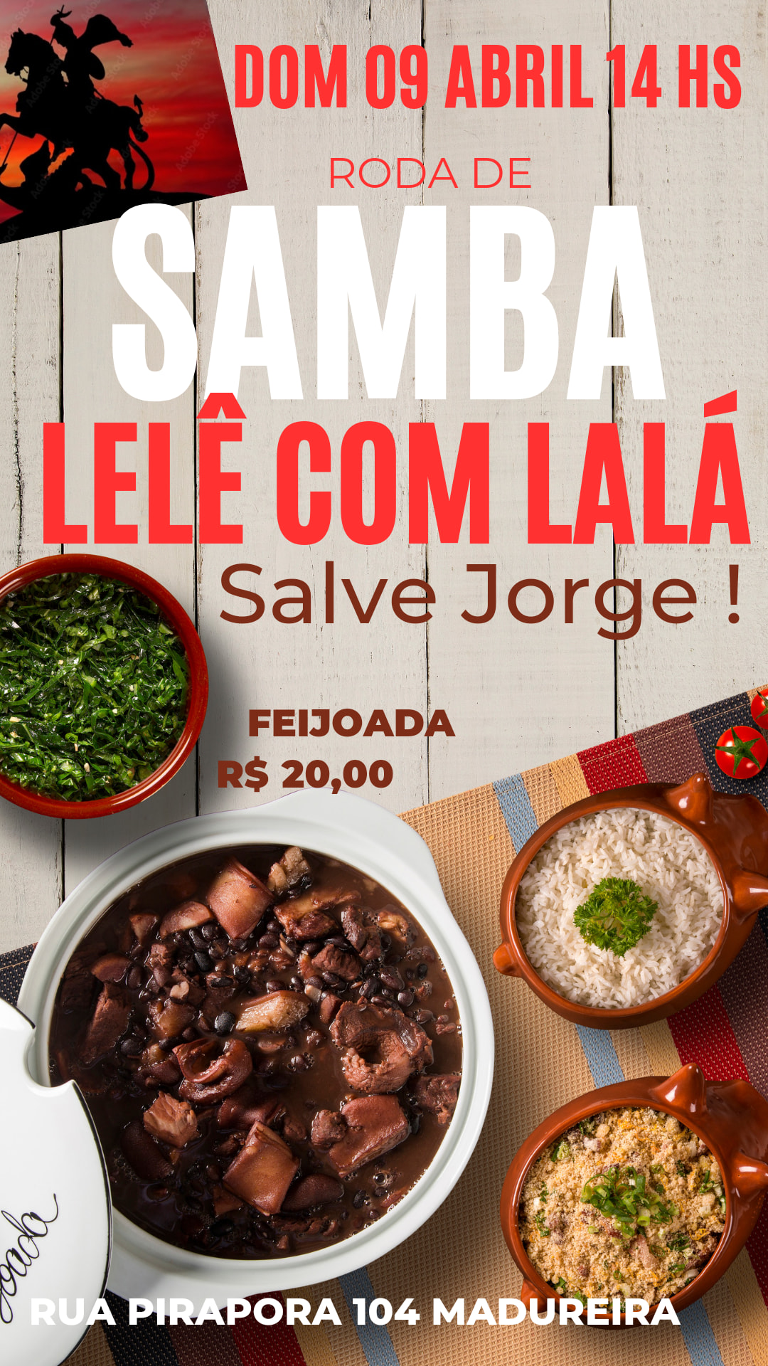 Roda de Samba Lelê com Lalá! 5° Feijoada de São Jorge!