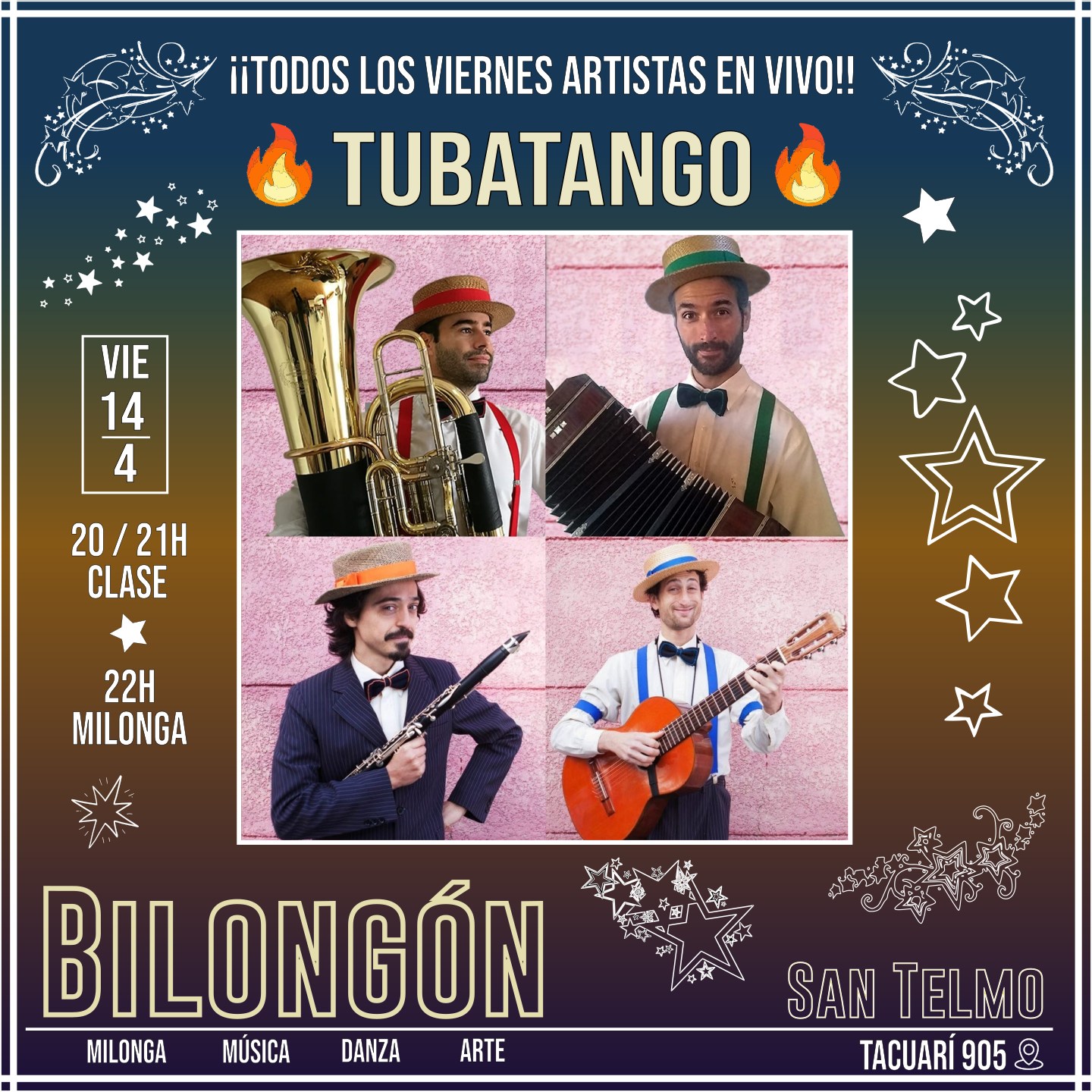 BILONGÓN!! En Vivo TUBATANGO + Clases a la gorra + Doble pista 2 DJs!!