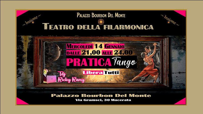 PraticaLiberaTutti💃Tande e cortine. Dalle 21 alle 24. Il Mercoledì Tango in Filarmonica-Macerata💋