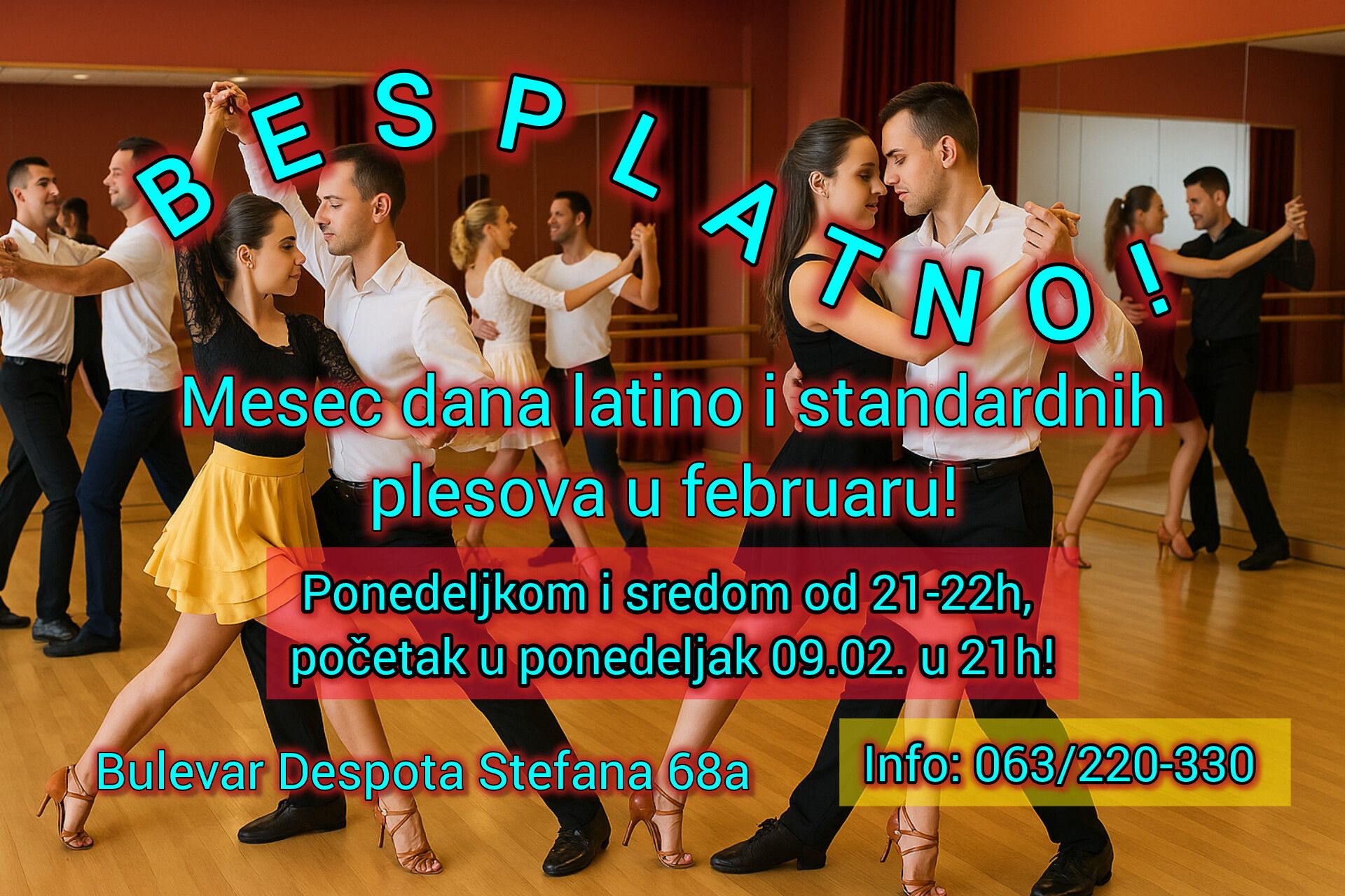 BESPLATNO! Mesec dana latino i standardnih plesova u februaru! Bulevar Despota Stefana 68a. 💃🕺🎶👏