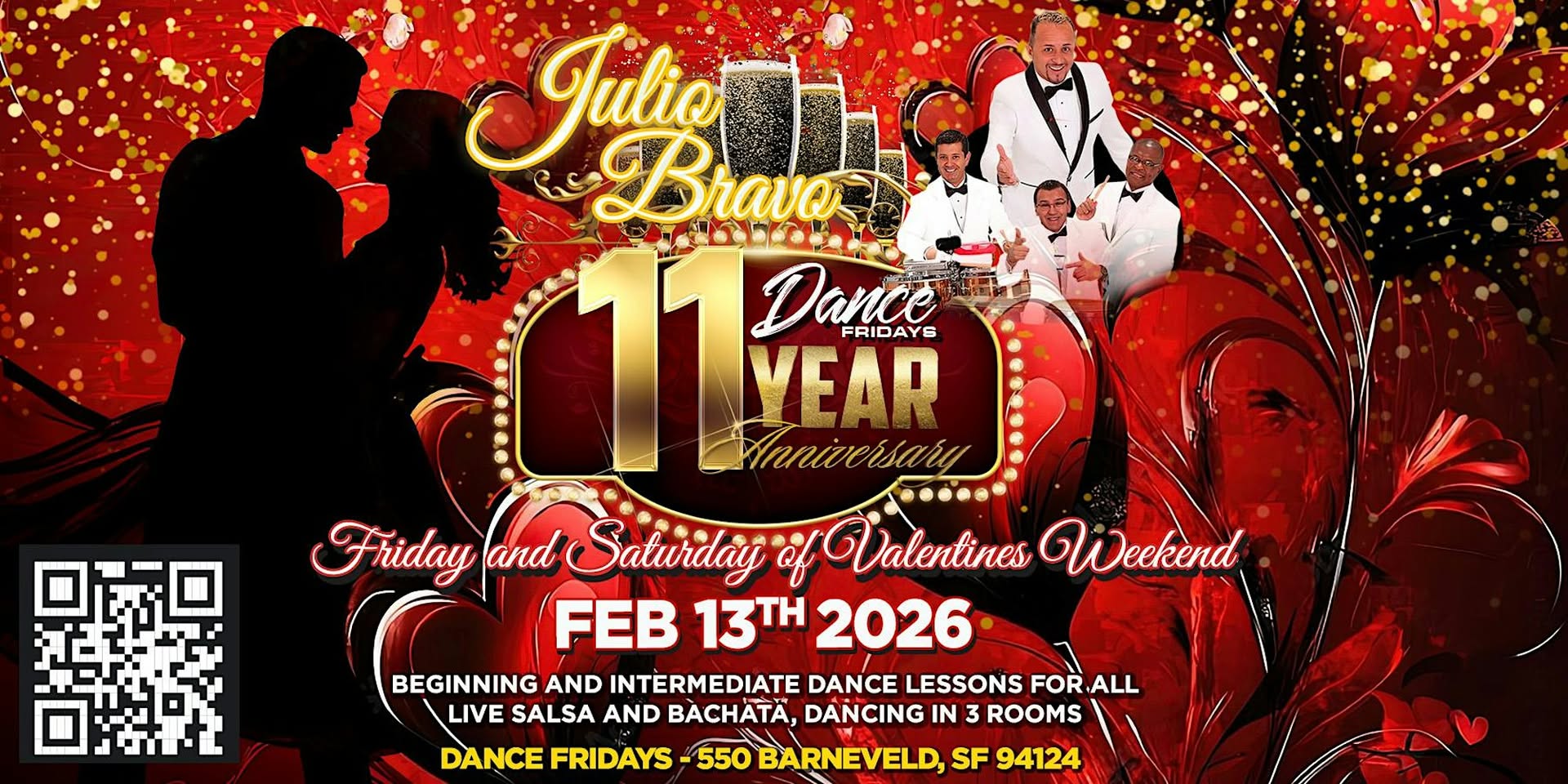 Dance Fridays 11 Year Anniversary , Live Band Salsa Dance, Bachata, Lessons
