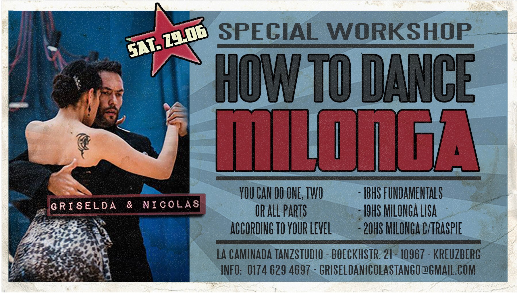 Milonga Workshop, choose your class.