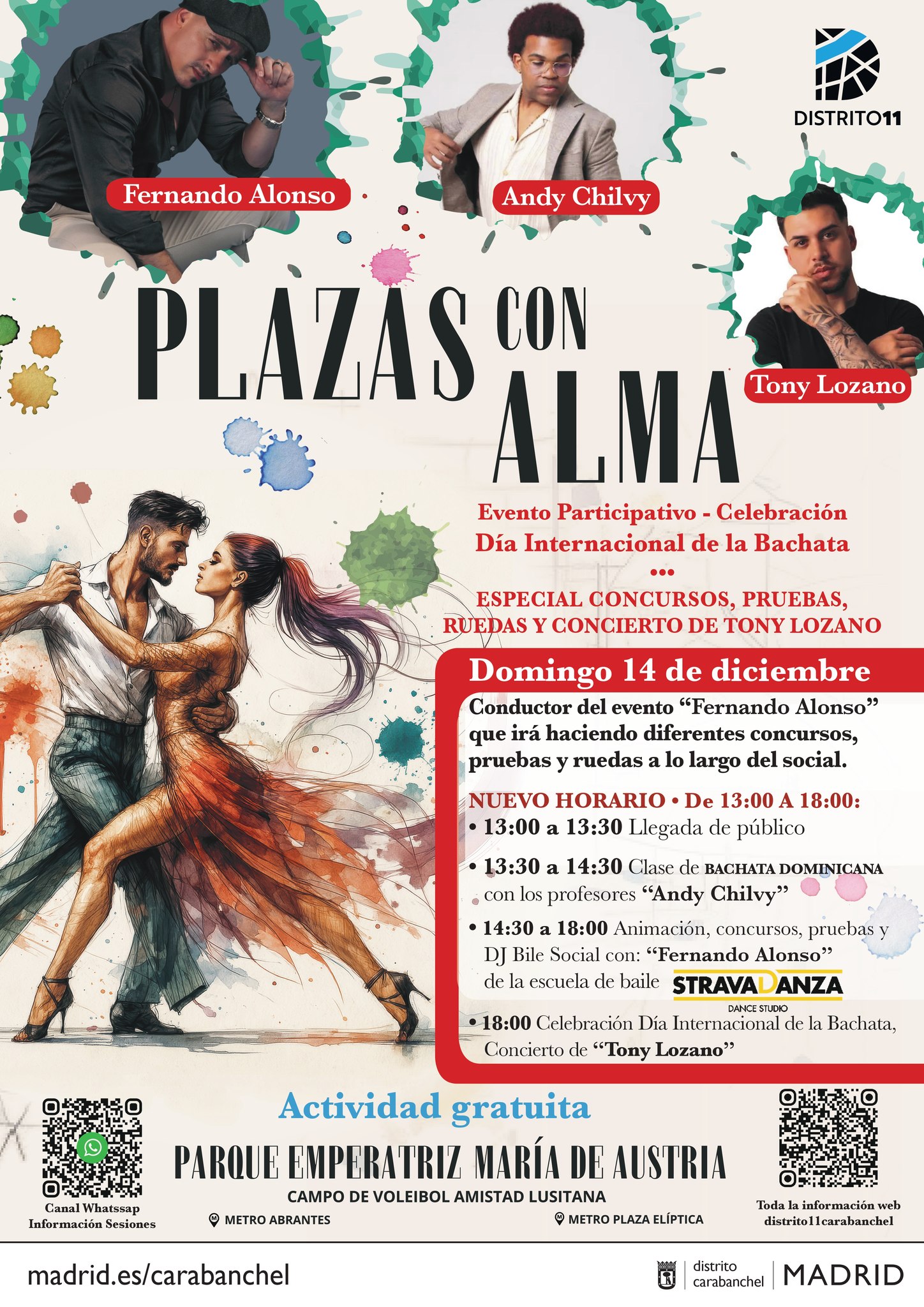 Clase de BACHATA + BAILE SOCIAL PARTICIPATIVO+ CONCIERTO TONY LOZANO Acceso gratuito