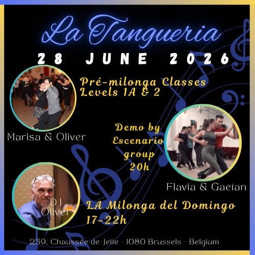 28 6: LA Milonga del Domingo with demo by Escenario group, pré-milonga classes