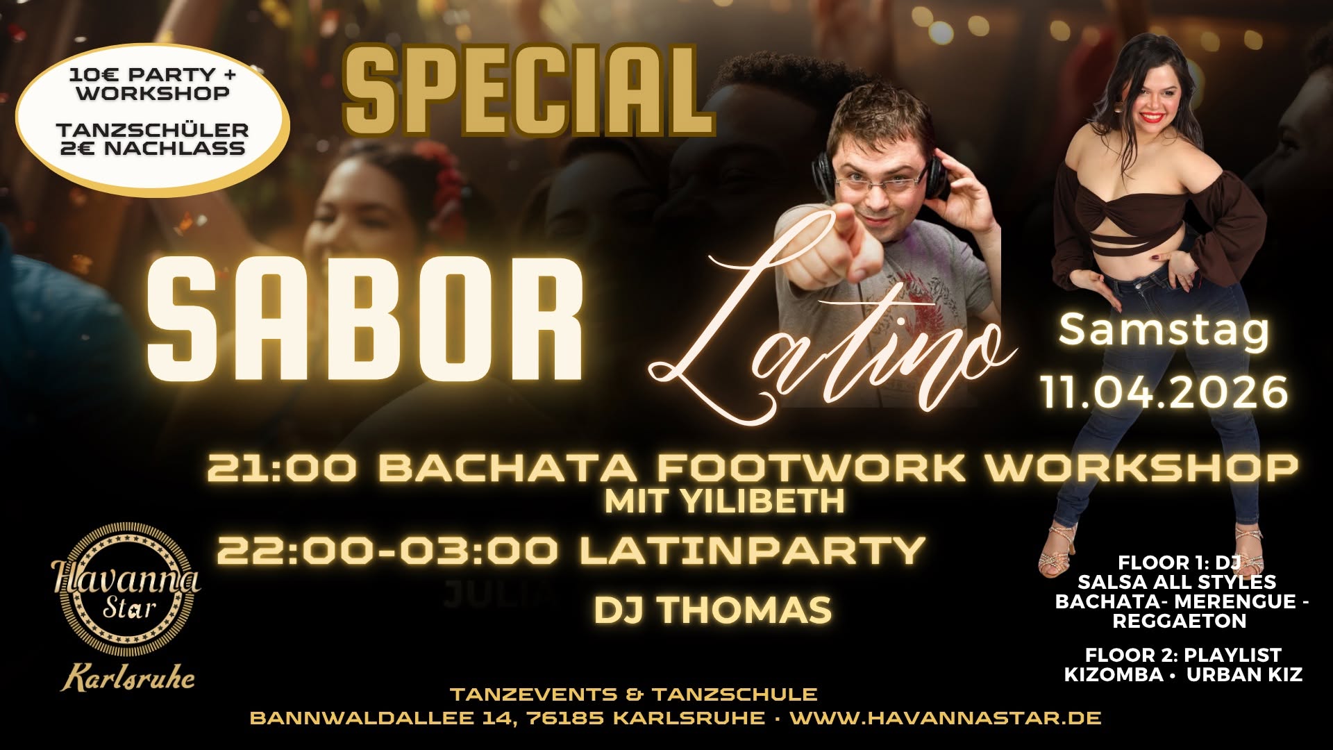 Latinparty für 10€ mit Bachata Footwork Workshop für nur 10€⭐️