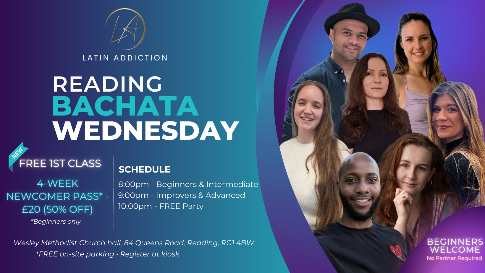 Reading Bachata Wednesdays FREE First Class + Social Party