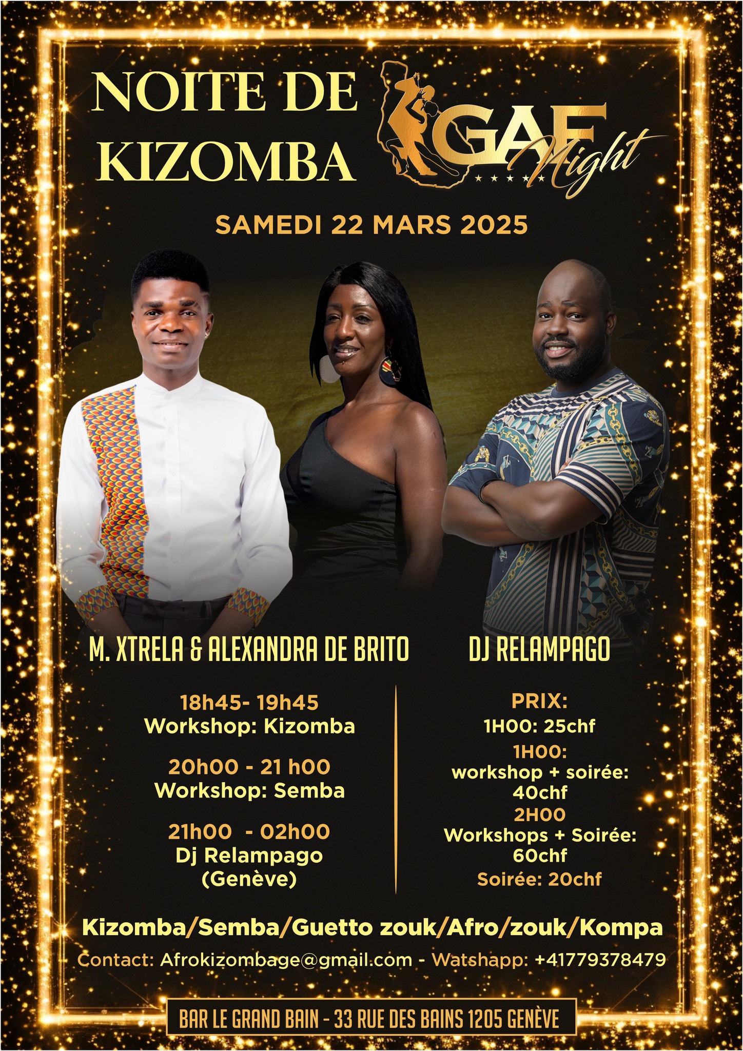 “ GAF NIGHT’’ NOITE DE KIZOMBA SAMEDI 22 MARS À GENÈVE