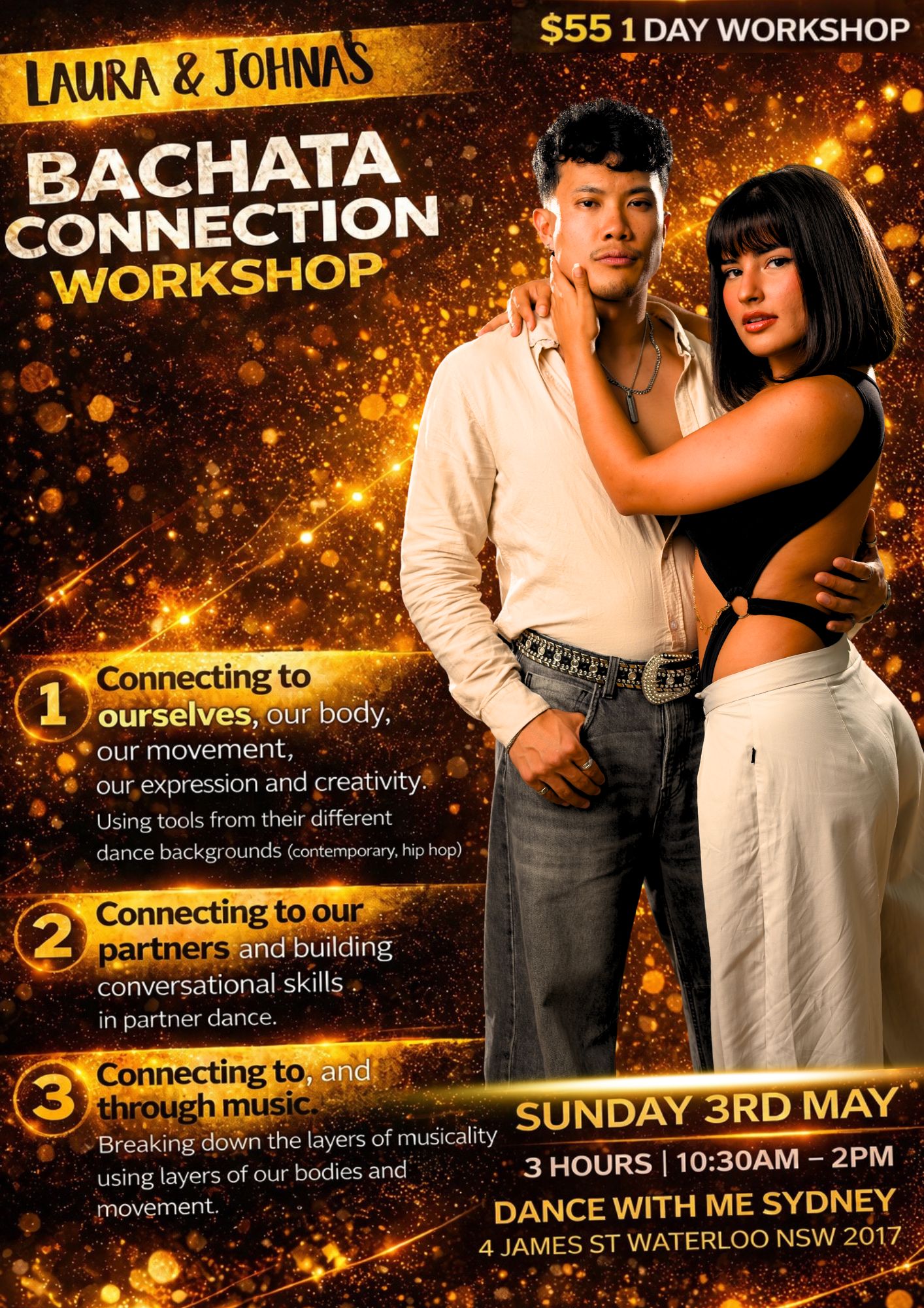 3 Hours $55 - BACHATA CONNECTION WORKSHOP - Johnas & Laura