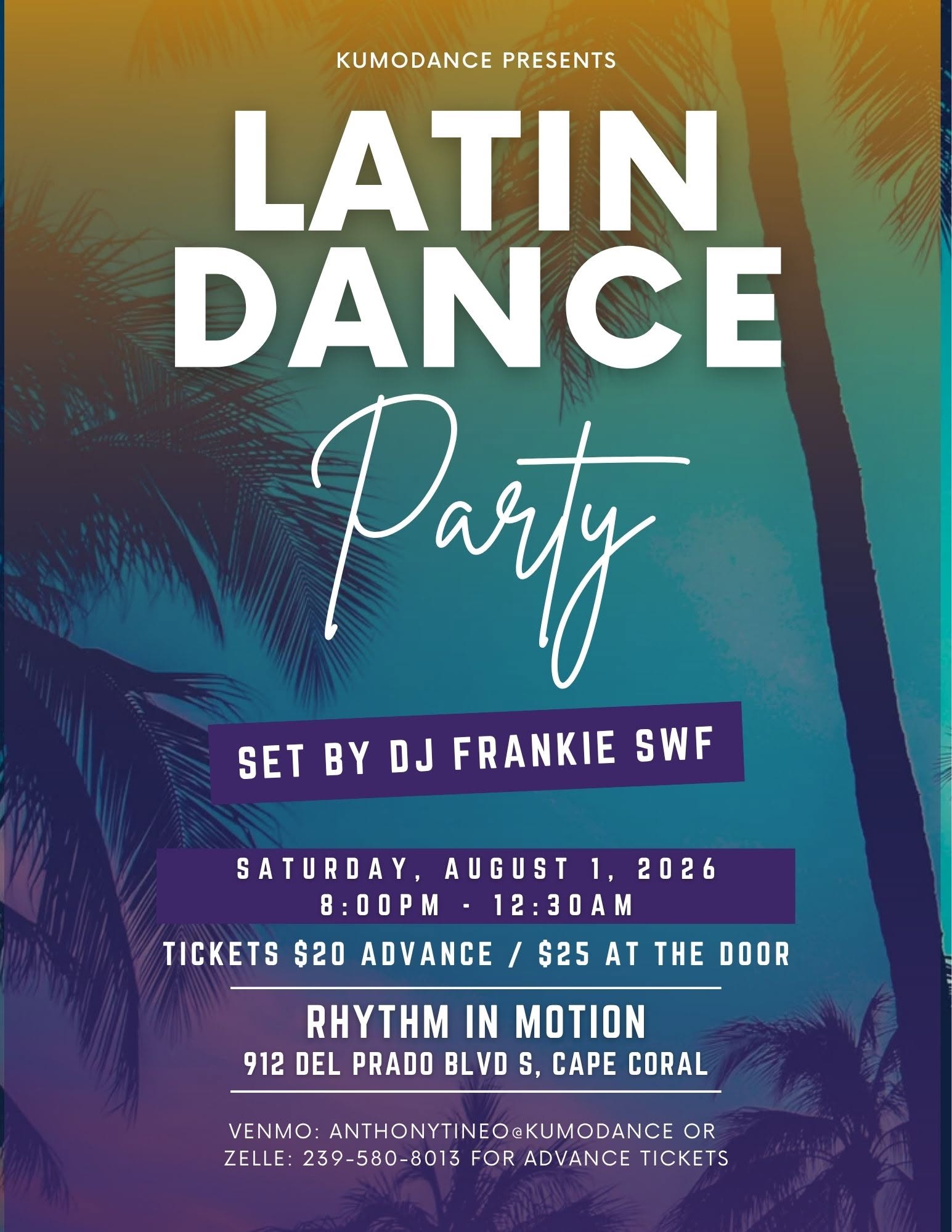 August 2026 Latin Dance Workshop & Dance Party!!