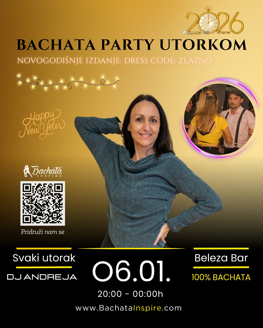 💫 Post-Nova Bachata Party 06.01. Utorak 💛 Dress code: ZLATNO 💛 Beleza Bar