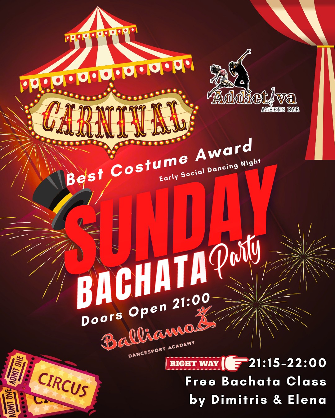 Carnaval Sunday Bachata Party Απόκριες Social Dancing Early Night