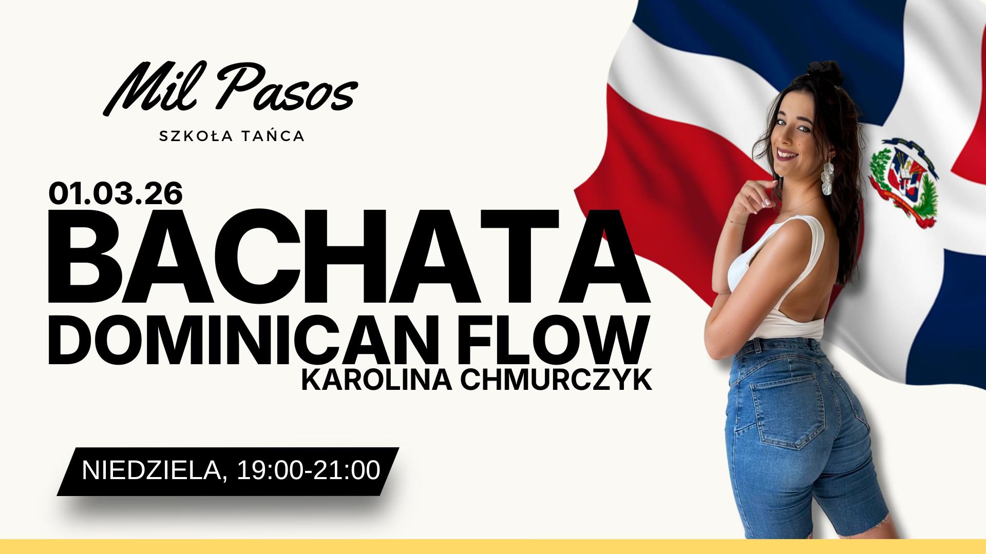 Bachata Domincan Flow: poczuj rytm! z Karoliną - zajęcia specjalne 01.03.26, NIEDZIELA 19:00-21:00!