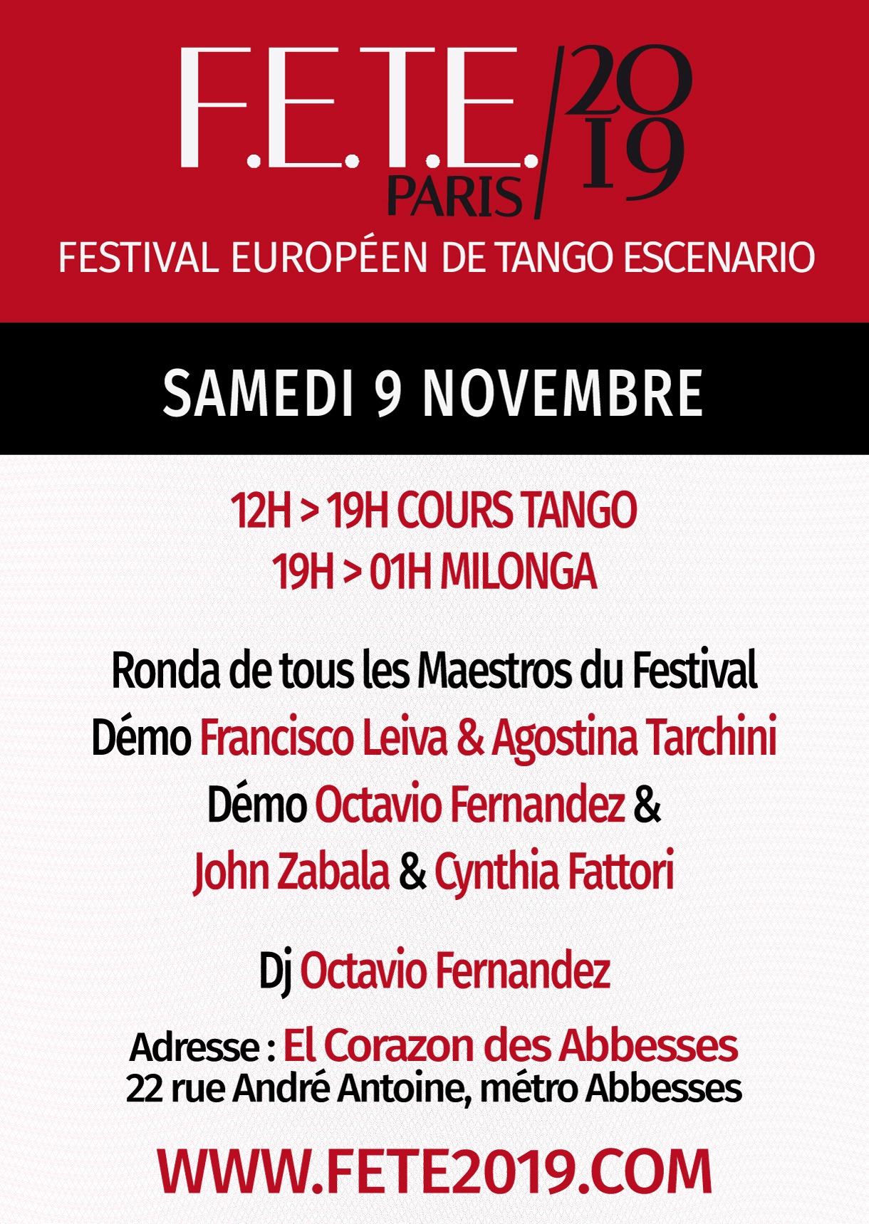 FETE 2019 Milonga 9 novembre PARIS