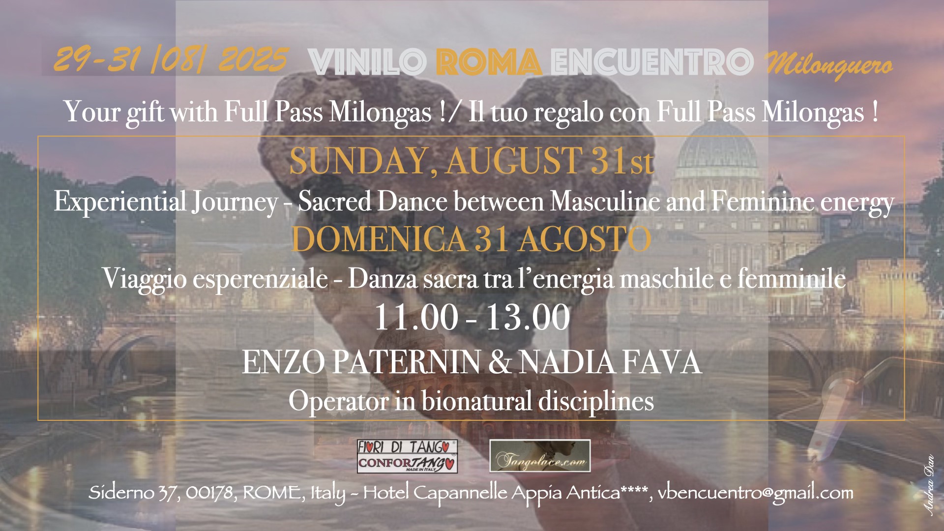 Vinilo Roma Encuentro 2025 gift full pass milongas "Viaggio esperenziale Esperencial Journey"