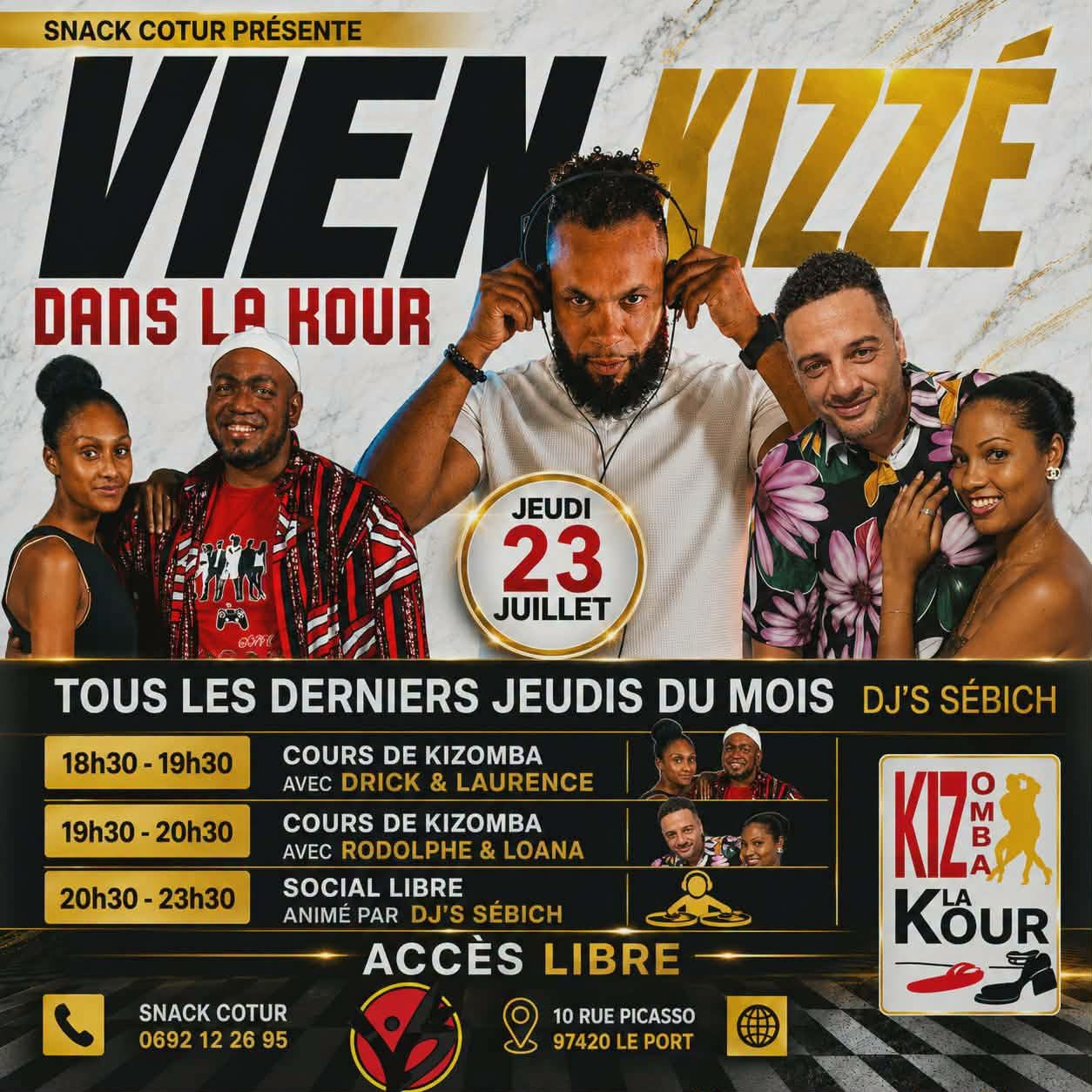 * SOIRÉE VIEN KIZZÉ DAN LA KOUR 23 07 SNACK COTUR COURS + SOIRÉE 19H 23H30