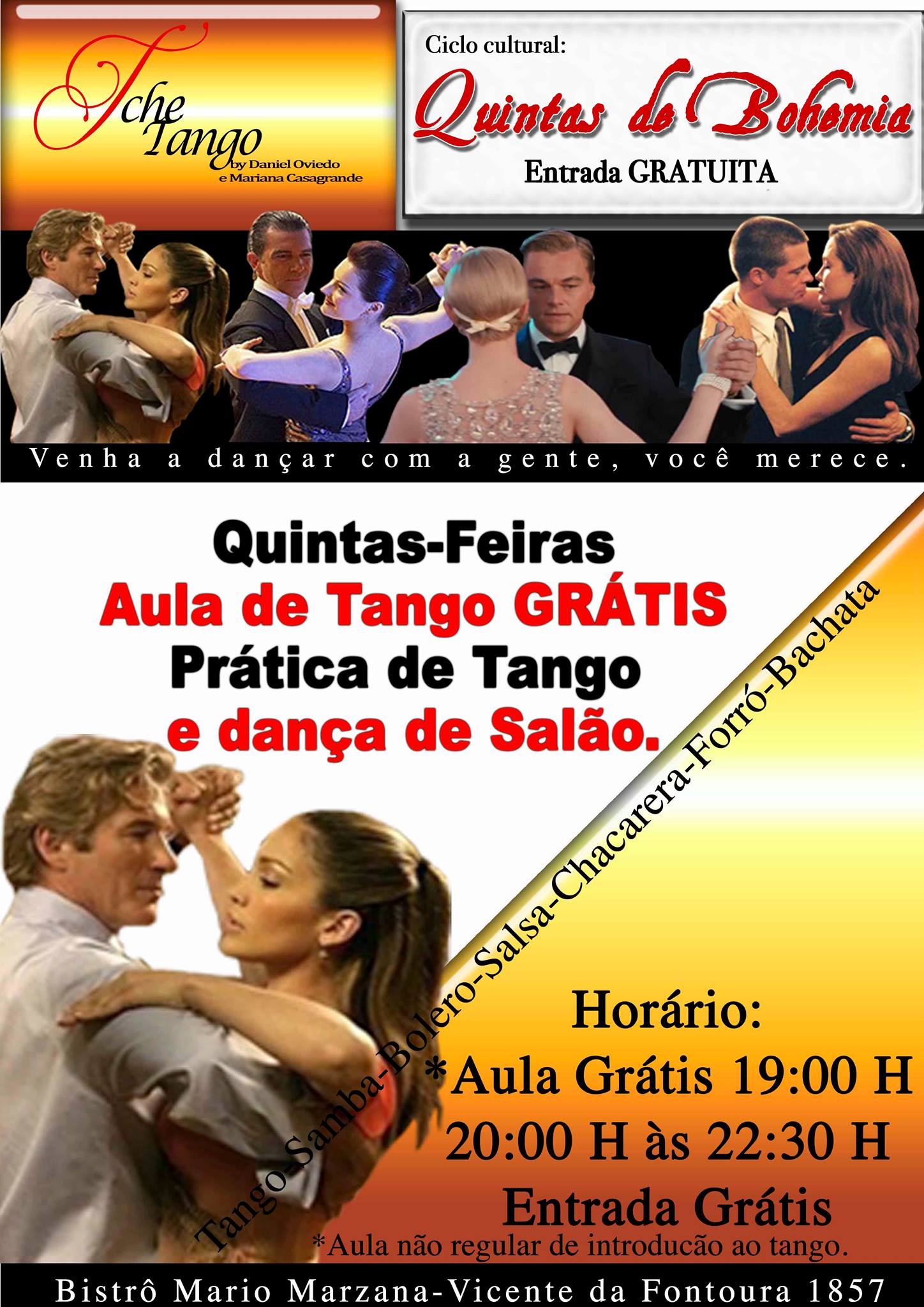 Aula de Tango Gratuita, prática de dança de salão.