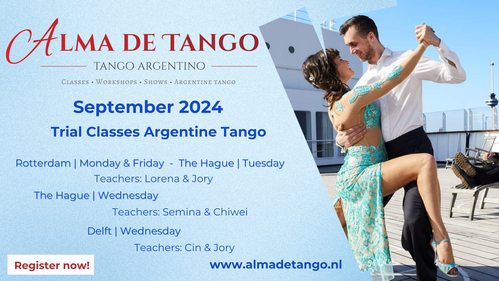 Regular classes Argentine Tango at Alma de Tango Rotterdam, The Hague, Delft
