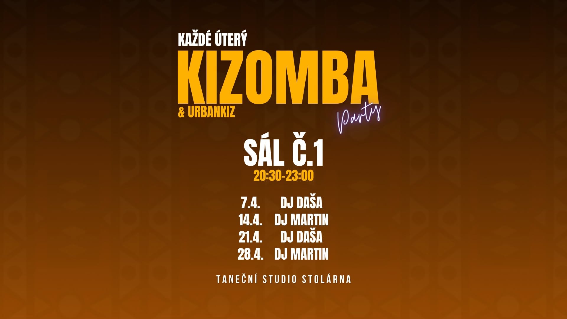 Úterní KIZOMBA párty ve Stolárně - sál 1