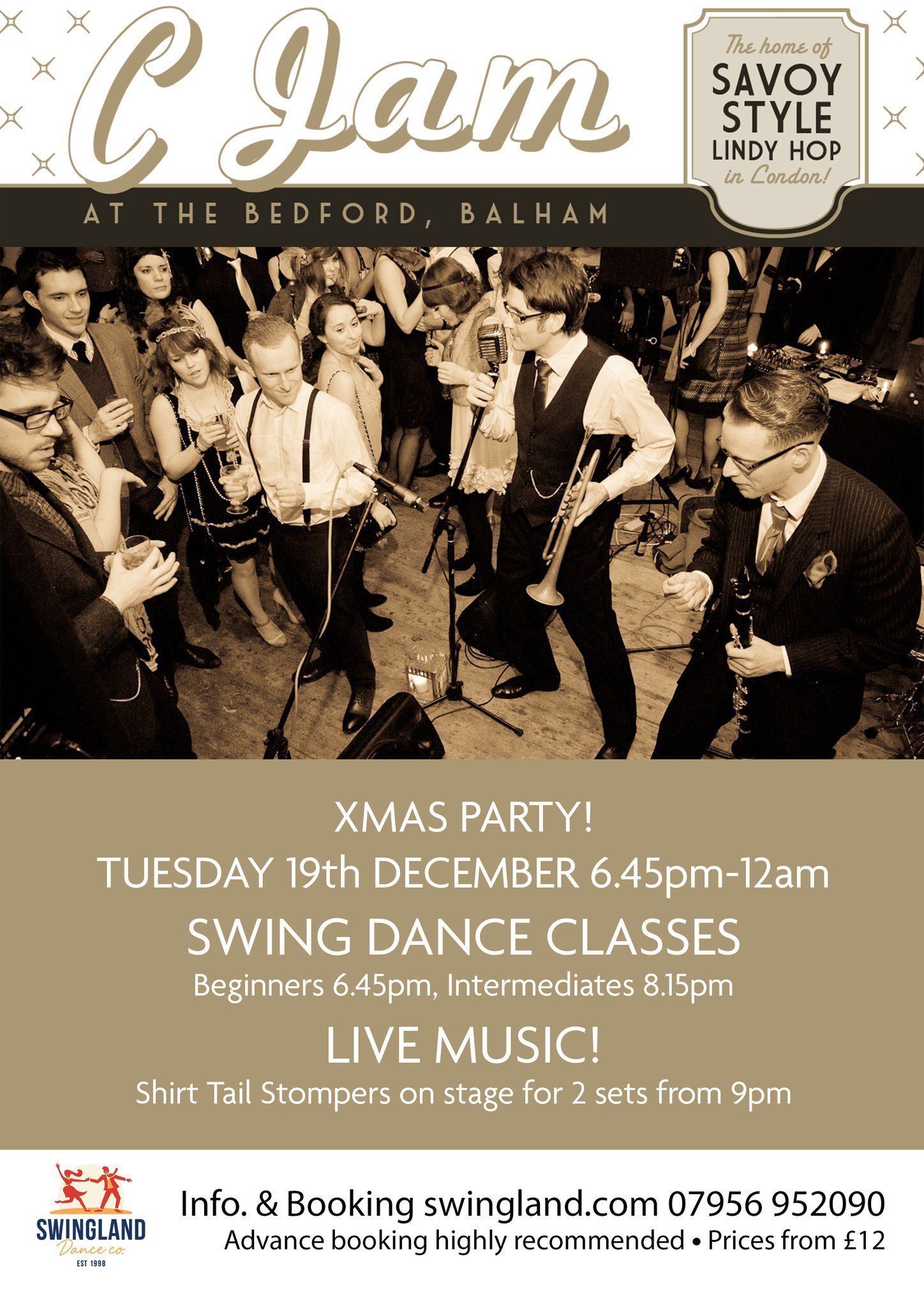🔥XMAS PARTY - LIVE MUSIC! Shirt Tail Stompers - C Jam @ The Bedford - Lindy hop classes and dancing