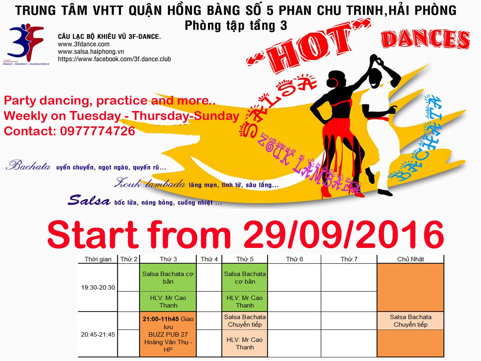 Salsa-Bachata Lịch tuyển sinh mới và tập HP tháng 9-10 2016