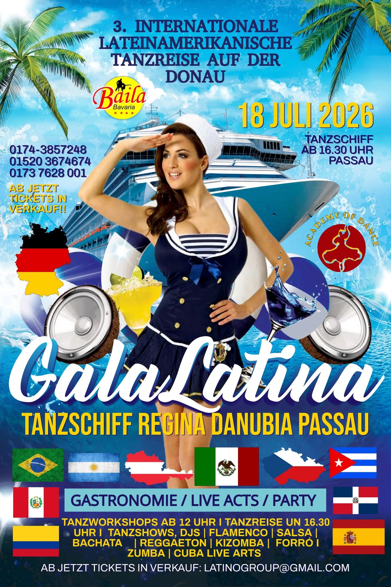 Gala Latina 3. Internationale Lateinamerikanische Tanzreise auf der Donau Passau 18. Juli 2026