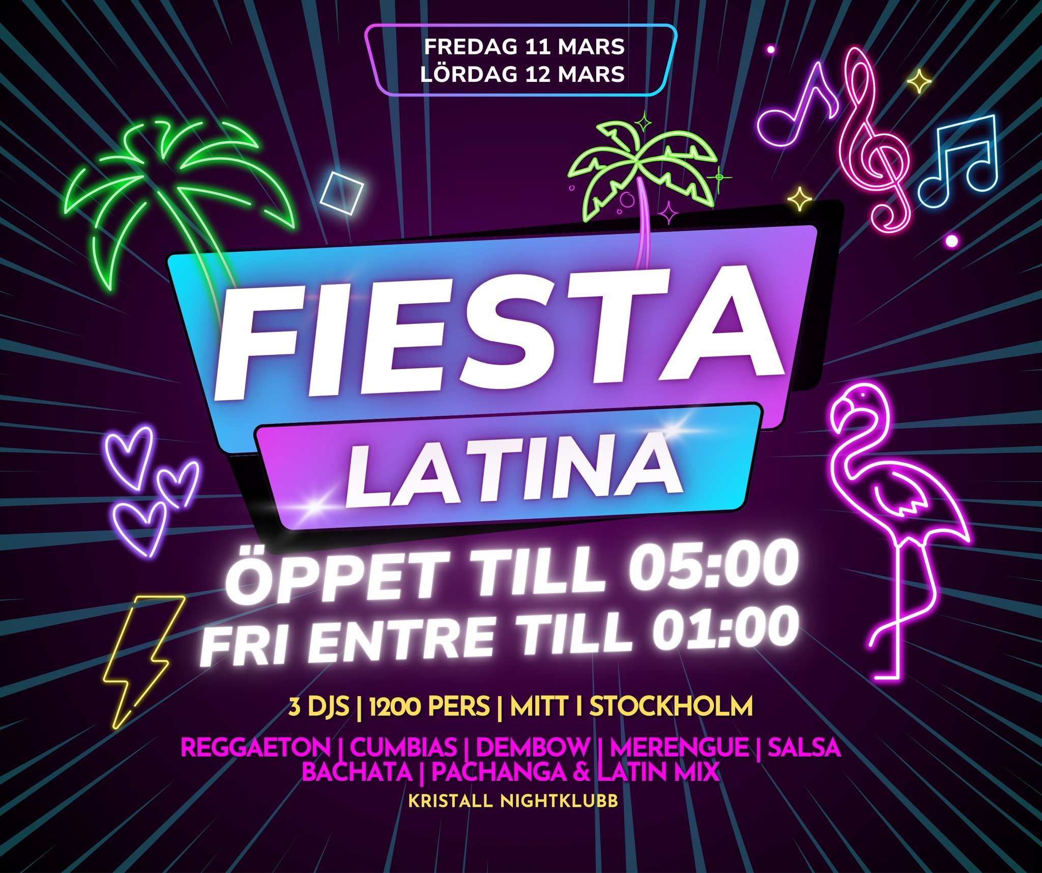 Fiesta Latina Öppet till 05:00 Fri entre till 01:00