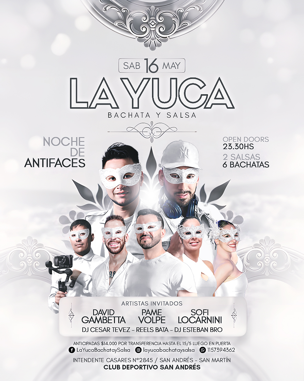 *La Yuca Bachata&Salsa #33 - Noche de Antifaces - Sab. 16 de Mayo, 23.30hs - Club Dep. San Andres*