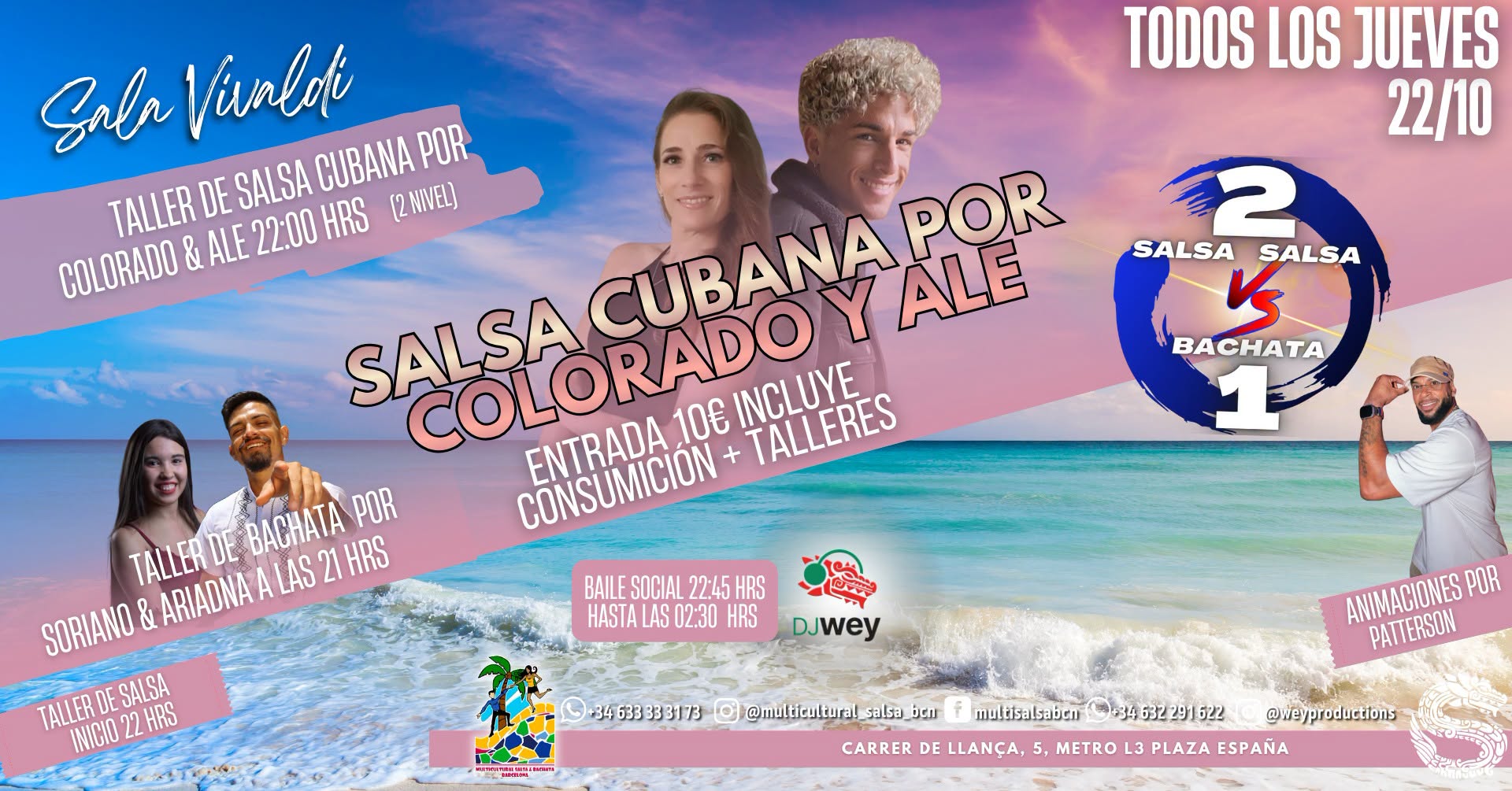 SALA VIVALDI, SALSA VS BACHATA (2VS1), TALLERES DE SALSA CUBANA Y BACHATA+SOCIAL