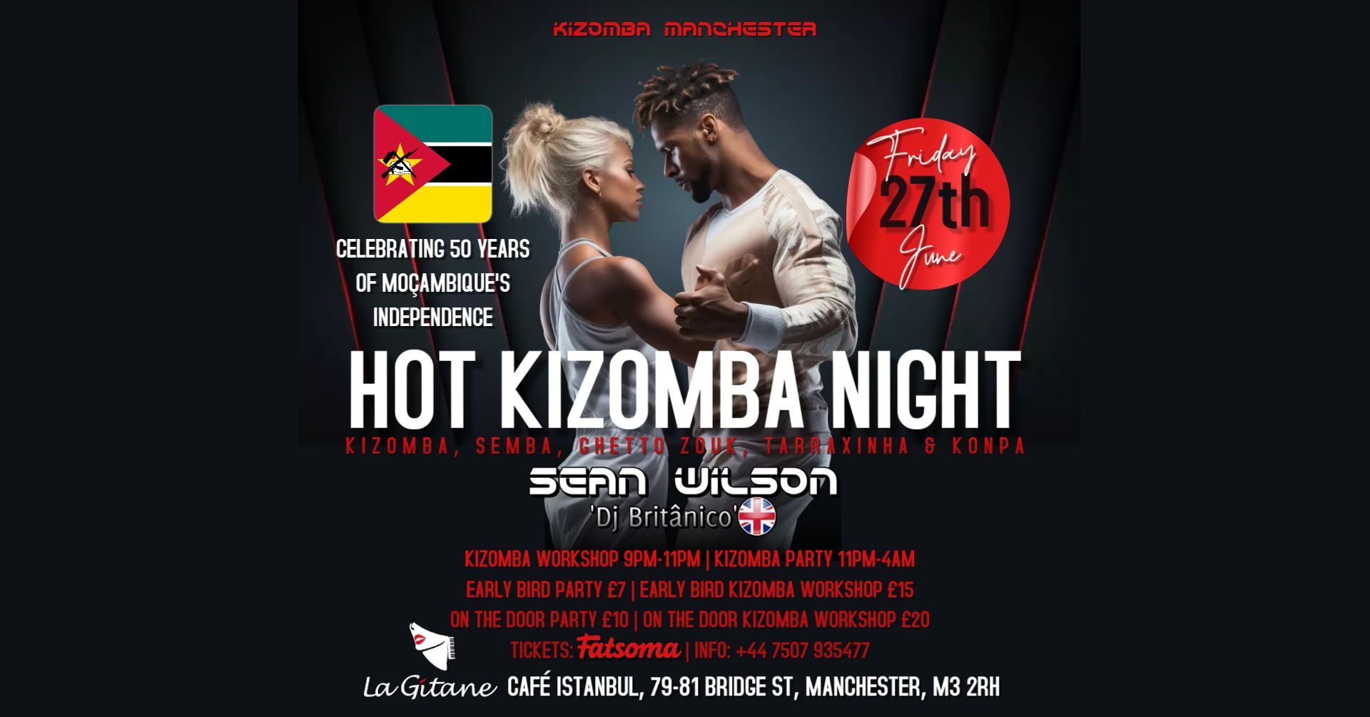 Hot Kizomba Night Manchester Celebrating 50 Years of MoΓ§ambique's Independence Workshop & party