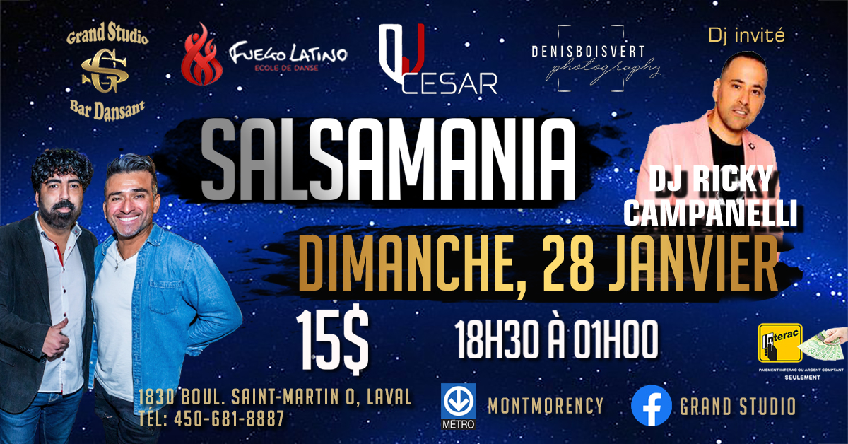 Danse Latine - Laval - SalsaMania - Dimanche 28 Janvier 2024
