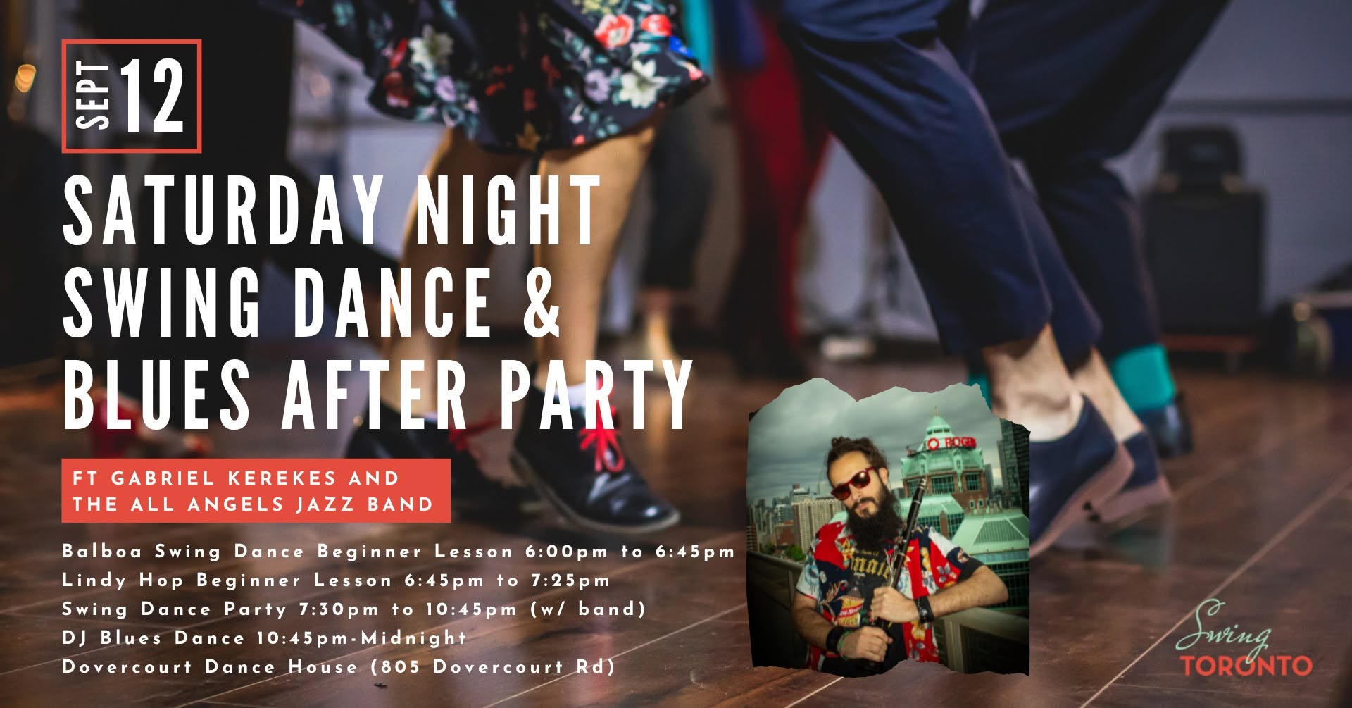 Saturday Night Swing ft. Gabriel Karekes All Angels Swing Band + Blues After Party! Lessons at 6pm