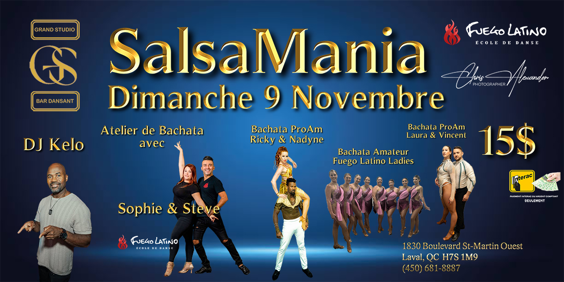 Danse Latine - Laval - SalsaMania - Dimanche 9 Novembre 2025