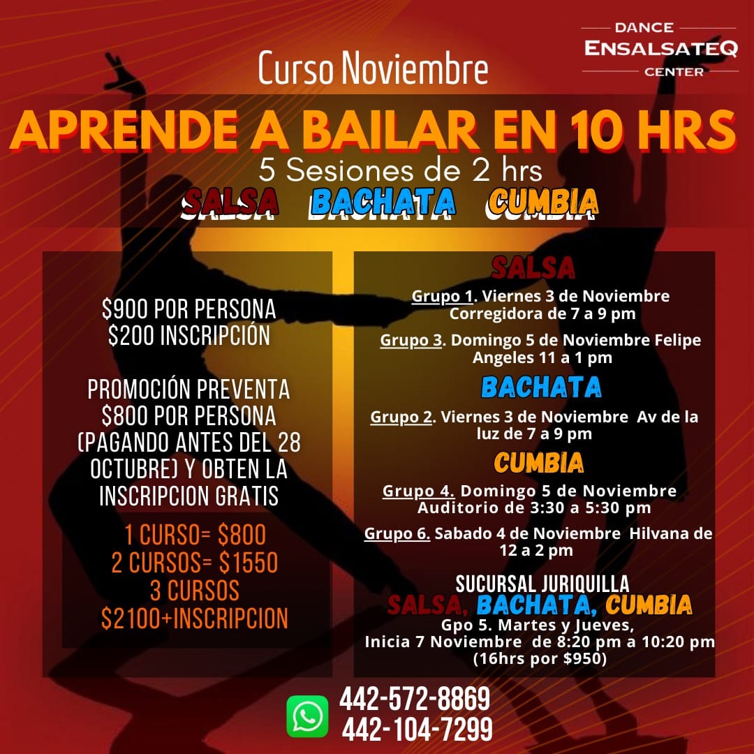 CURSO APRENDE A BAILAR DESDE CERO EN 10 HRS Salsa, Bachata, Cumbia, 6 sucursales!