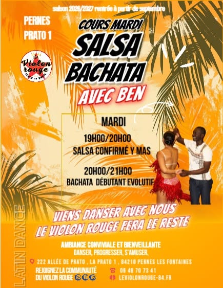 cours SALSA Cubaine confirmé y mas BACHATA débutant évolutif avec Ben