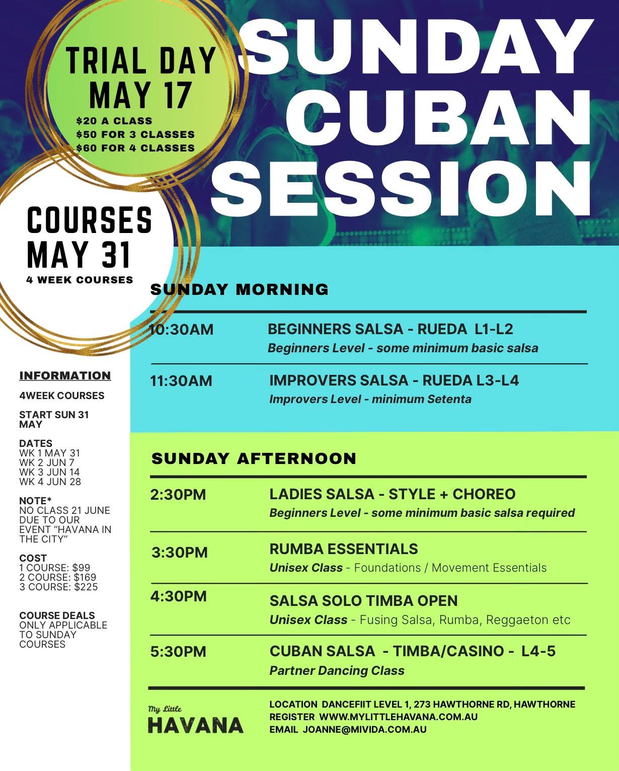SUNDAY CUBAN LATIN DANCE SESSIONS - TRIAL DAY MAY 17