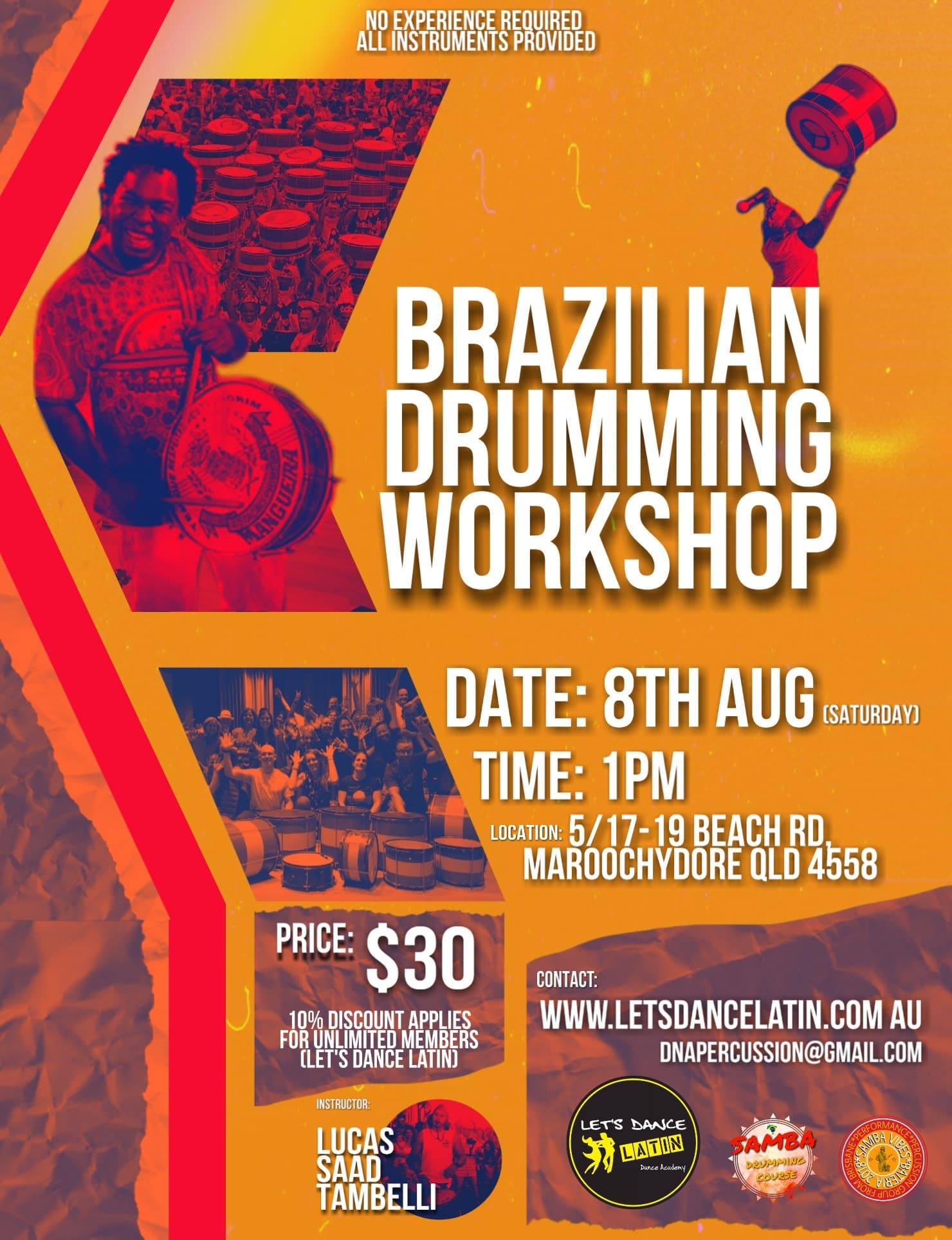 Brazilian Drumming Workshop - at Lets Dance Latin Sunny Coast