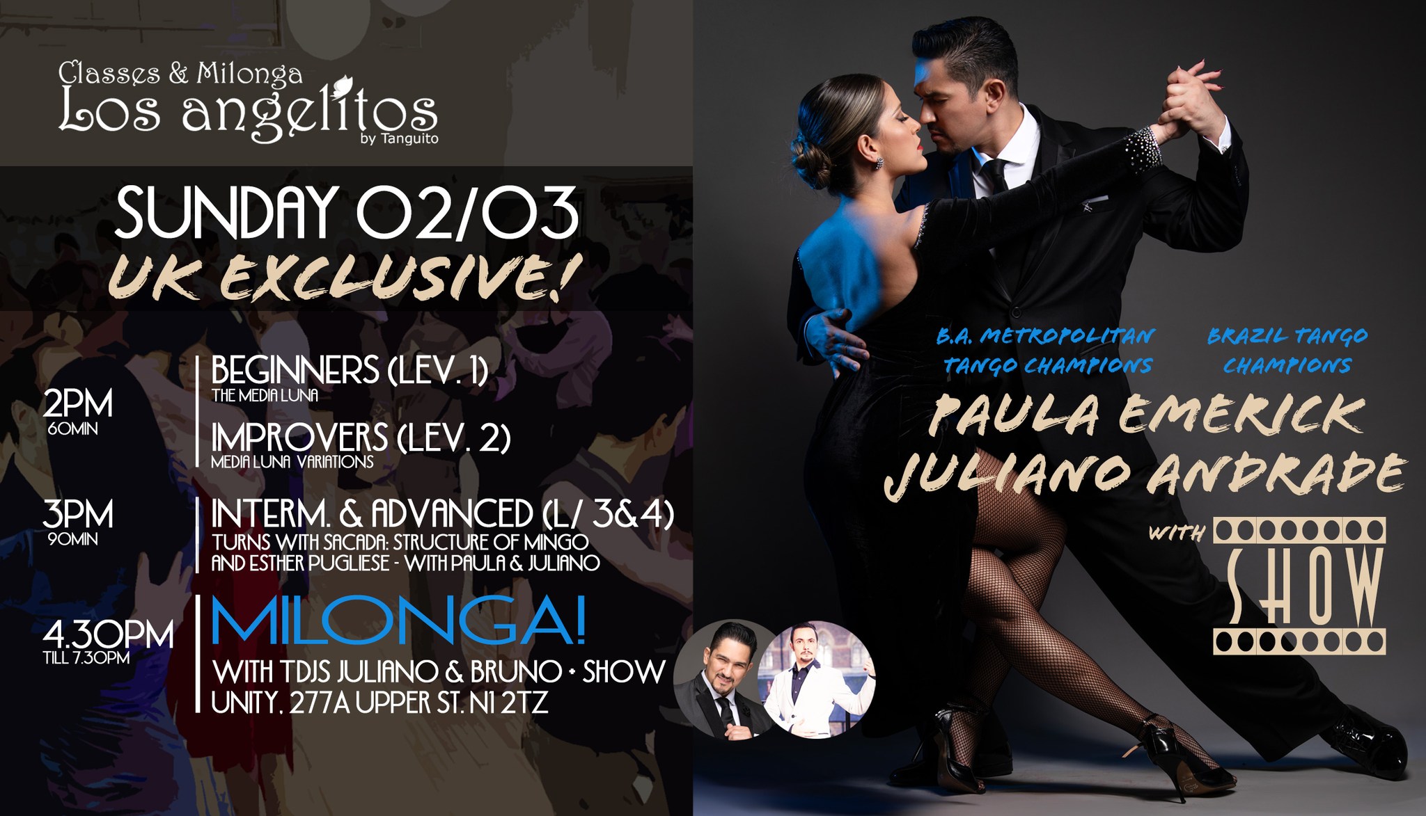 UK Exclusive: BA Met. champions Paula & Juliano in London, seminar + SHOW, one date only!