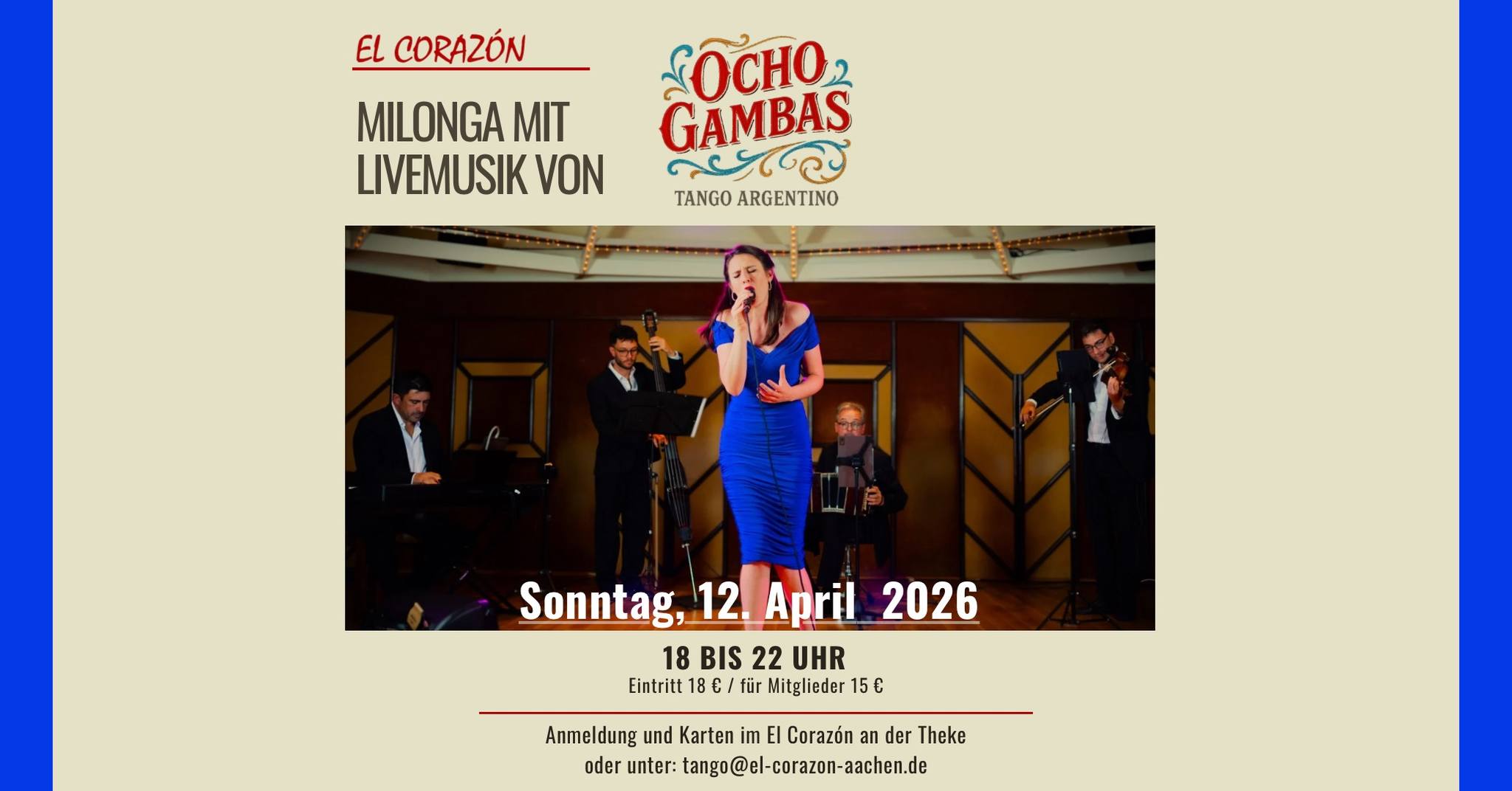 Milonga mit Quinteto Ocho Gambas 12.04.2026