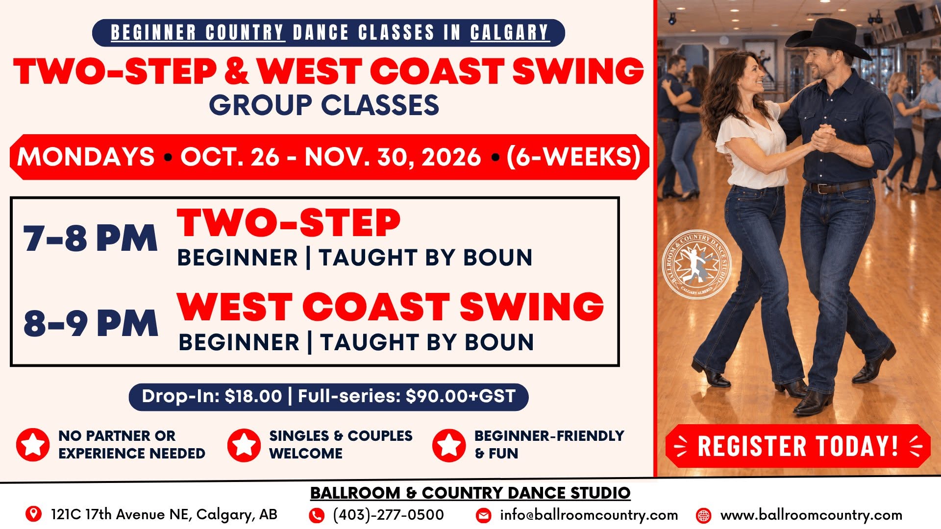 B&C: Beginner Two-Step & West Coast Swing