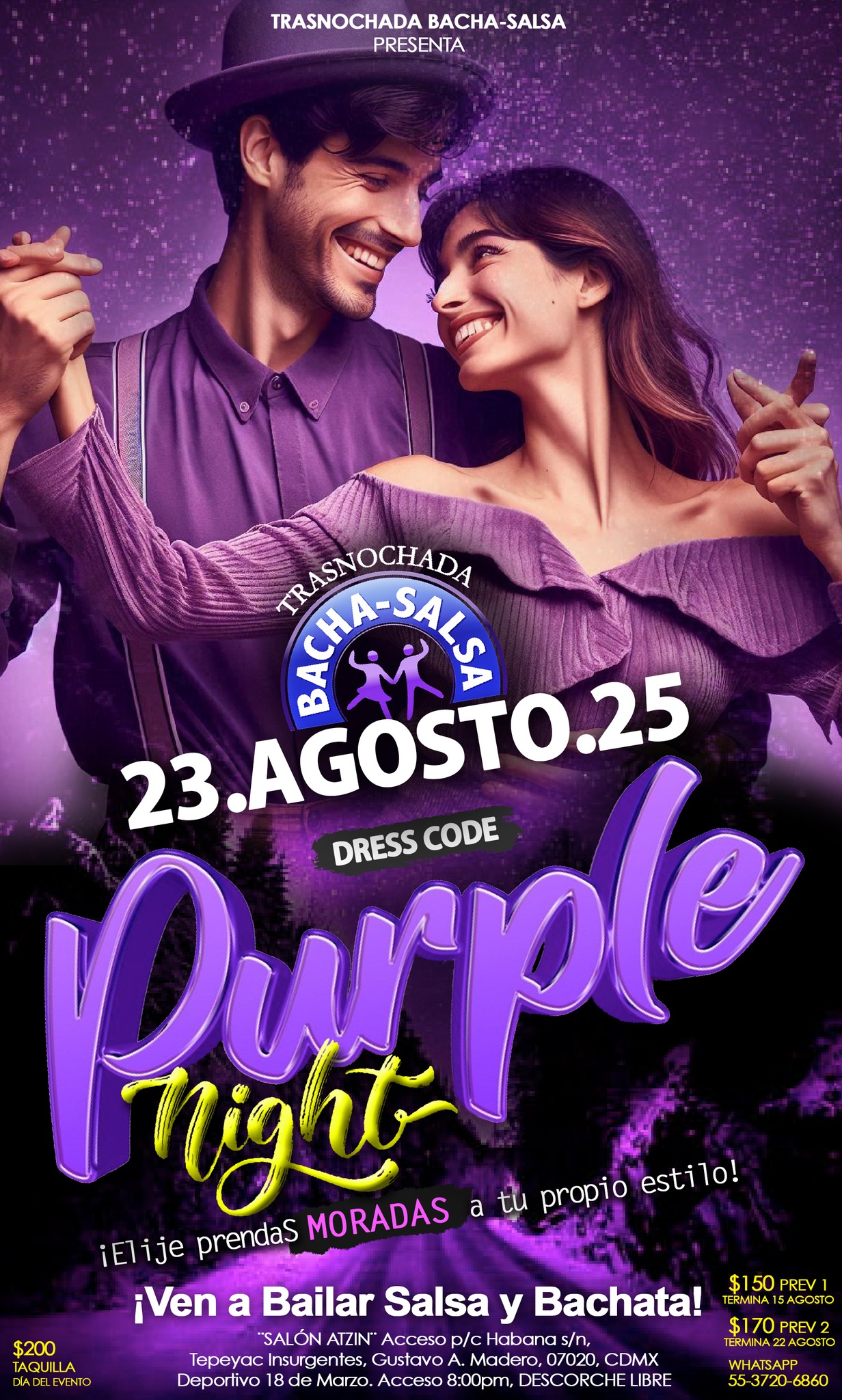 Trasnochada Bacha-Salsa PURPLE NIGHT 23 de AGOSTO