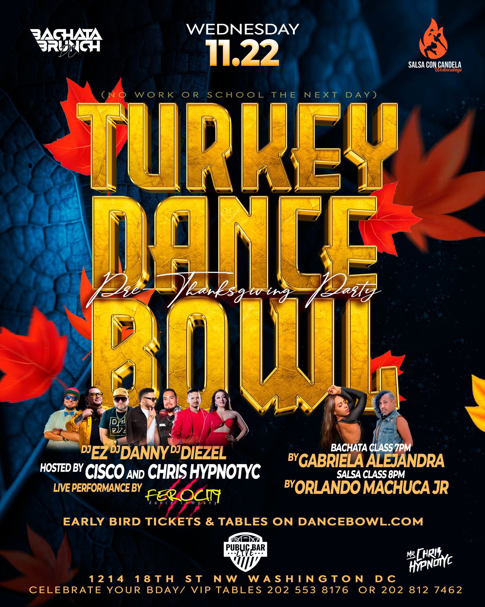 Turkey Dance Bowl with Salsa in DC and Bachata Brunch