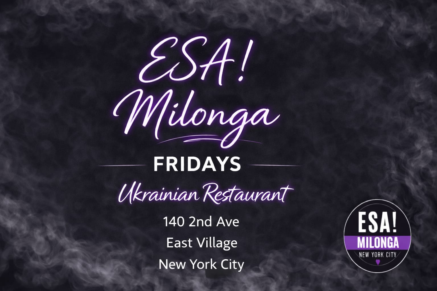 ESA! MILONGA NYC Tango lives here on Fridays