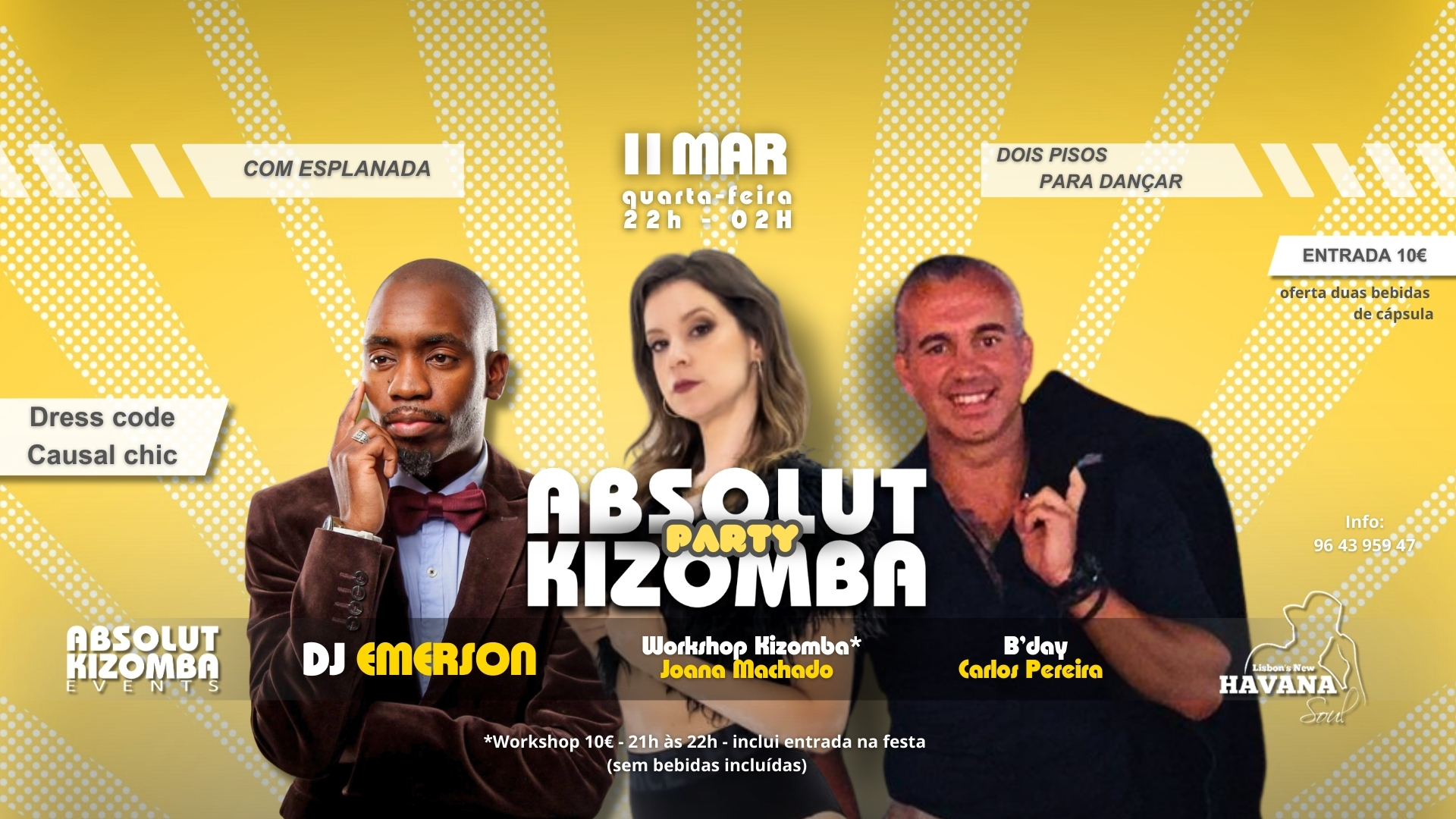 Quarta-Feira - Absolut Kizomba Party! @HAVANA! - 11.MAR! - Antes da Festa Workshop!