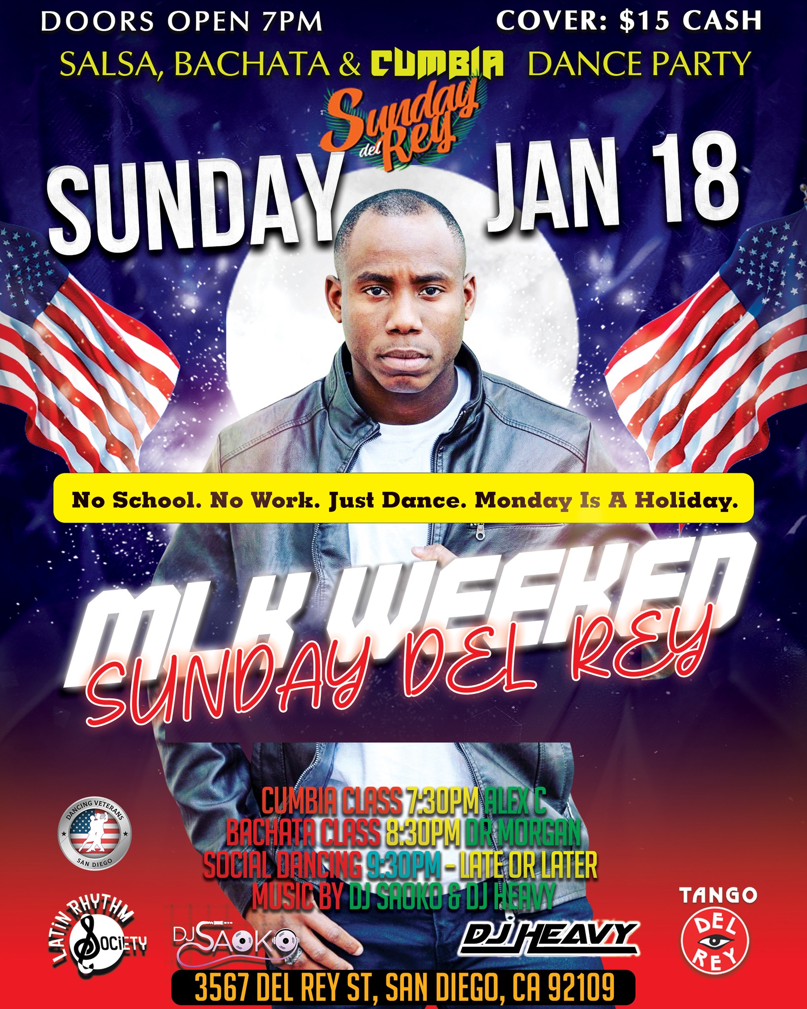 SUNDAY DEL REY SALSA BACHATA & CUMBIA DANCE PARTY SUNDAY JAN 18