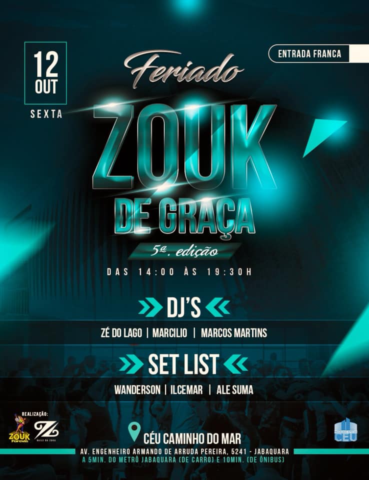 Zouk de Graça sexta Feriado 12 de outubro